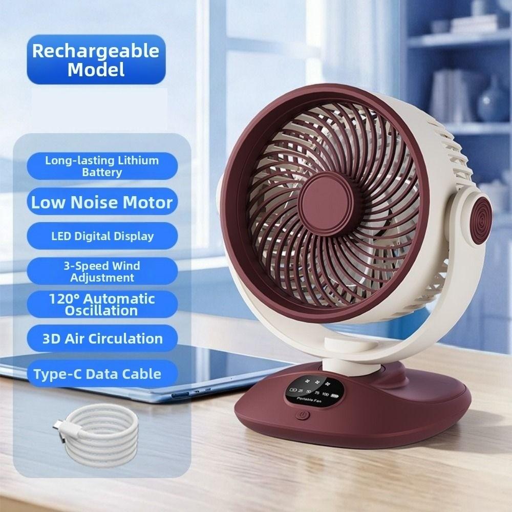 LED Digital Display Desktop Electric Fan 120° Rotating Outdoor Camping Fan Household