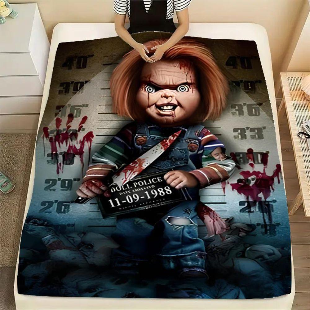 Плюшевое одеяло Chucky Horror - Жуткое одеяло, вдохновленное куклой, с дизайном фоторобота с пятнами крови, Мягкое и уютное покрывало для Хэллоуина D