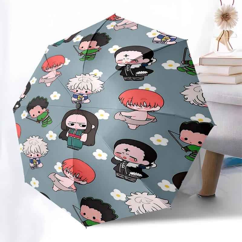 1pc Chibi Characters Auto Open Close Umbrella Portable 3-Fold Design with Iron Frame Outdoor Perfect Gift for Fans, Travelers, Daily Use.C103