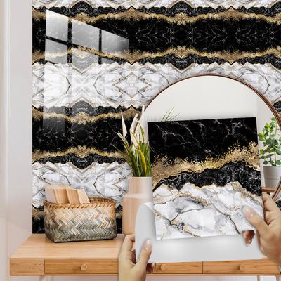 10 шт. черно-белая наклейка на мраморную плитку, кухонная фартук, ТВ, диван, фоновая стена, маслостойкая наклейка на кожуру, художественные наклейки на стены