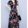 Ice Silk Short-sleeved Dress New V-neck Floral Long Skirt To Make Your Belly Cover