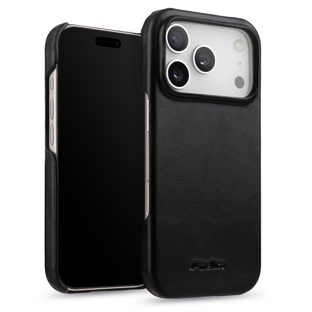 MELKCO For iPhone 17 Pro Case Compatible with MagSafe Waxy Genuine Cow Leather PC Phone Back Cover