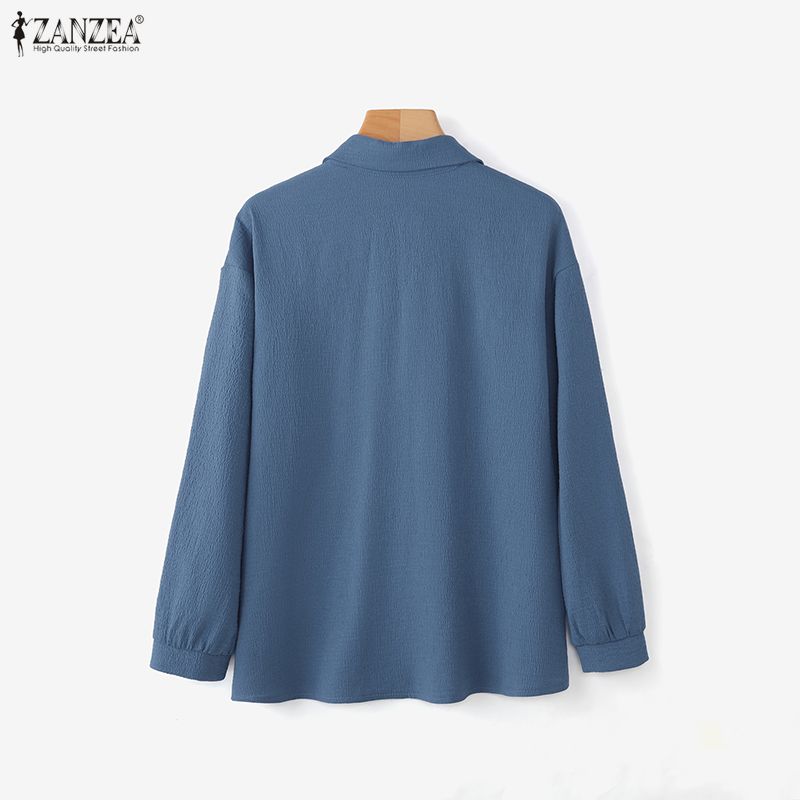 ZANZEA Женская повседневная блузка свободного кроя с отложным воротником и рукавами 3/4