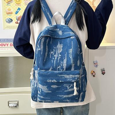 Большая вместимость джинсового рюкзака в стиле колледжа, школьная сумка для студента, женская дорожная сумка