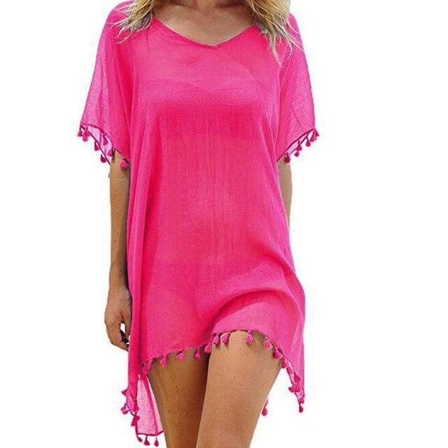 Women Beachwear Swimwear Tassel Bikini Cover Up Summer Kaftan Sarong Beach Dress