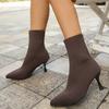 Fashion Fashion Slip On Slim Knitted Ankle Boots Women Plus Size Stretch High Heel Boots Woman Autumn Winter Thin Heeled Sock Booties