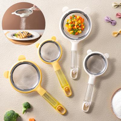 Кухонный сетчатый фильтр с пластиковой ручкой, пищевой сорт, просеиватель для муки, инструмент для детского питания, дуршлаг, ложка, многофункциональный кофе, чай, сок