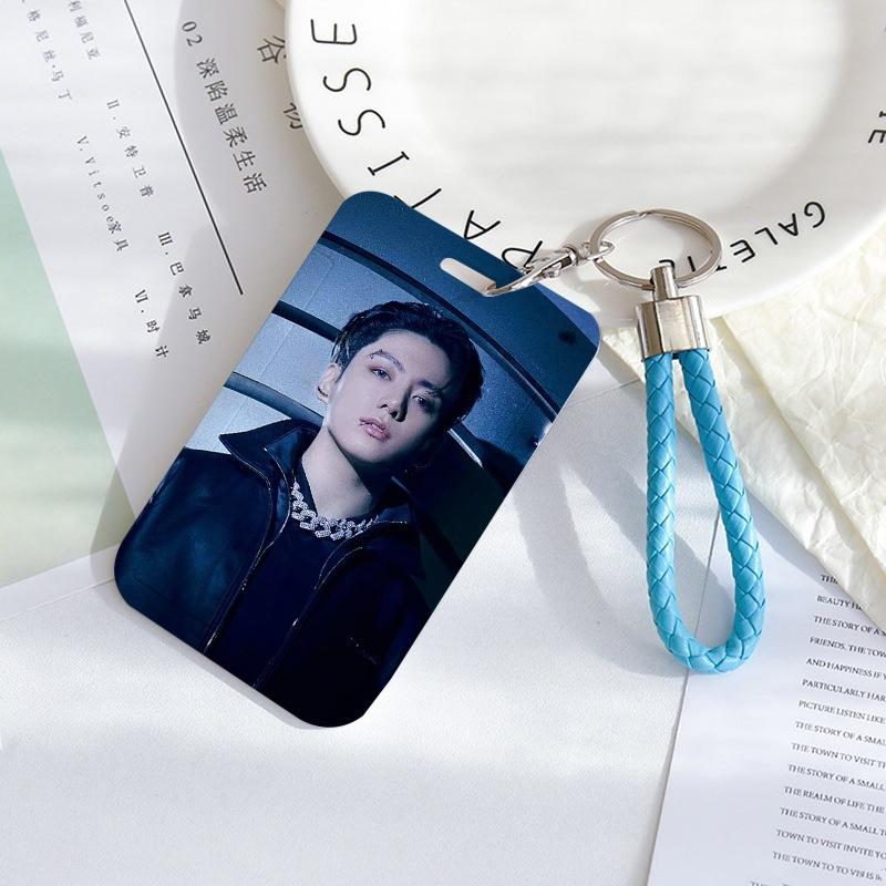 BTS Sliding Photocard Holder, Protective ID Badge Card Case with Braided Keychain Strap, Student Campus Bus Meal Card Protector Merch for ARMY