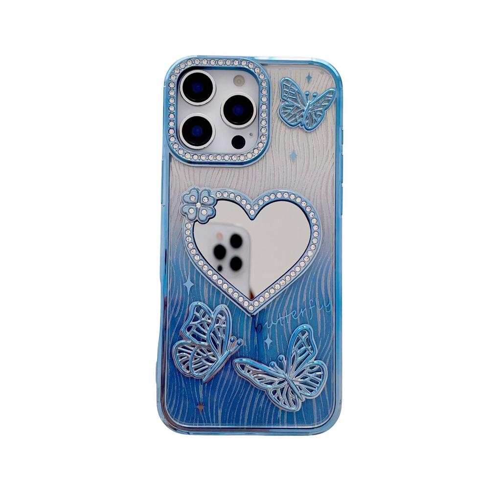 Sparkling Diamond Love Mirror for IPhone 16 Promax Phone Case for Apple 15 Water Ripple Gradient Soft Case