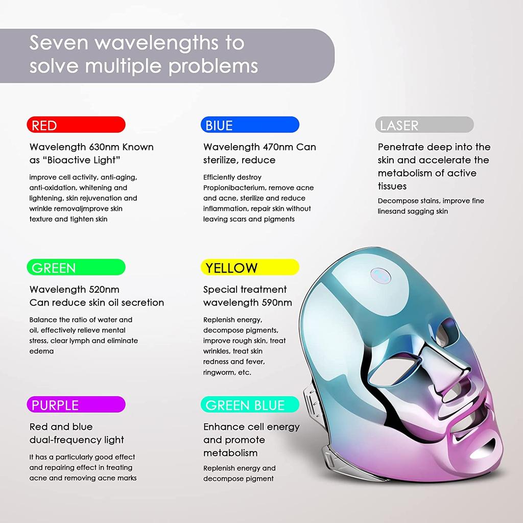 7 цветов, светодиодная маска для лица, корейская фотонная терапия, маска для лица, терапия красным светом, удаление морщин, акне, красота, уход за кожей