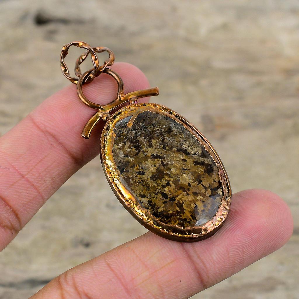 Подвеска из бронзита, гальванопластическая медная подвеска, ручная работа, гальванопластическая бижутерия, подвеска из драгоценного камня, свадебный подарок, замечательные медные украшения