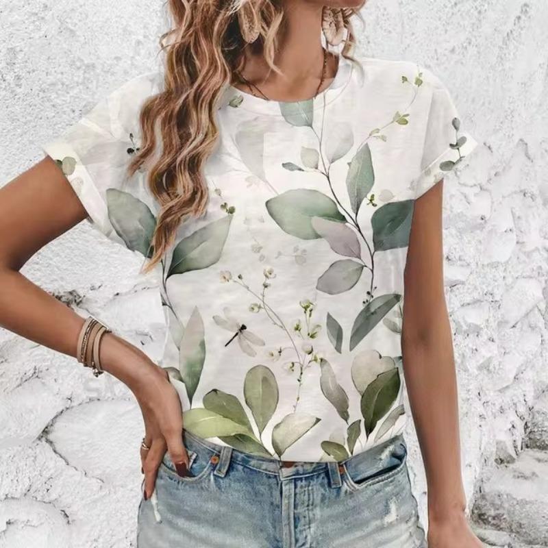 Элегантная женская футболка с художественным цветочным узором, модная футболка с 3D-печатью, популярная женская футболка с короткими рукавами Ummer Leisure