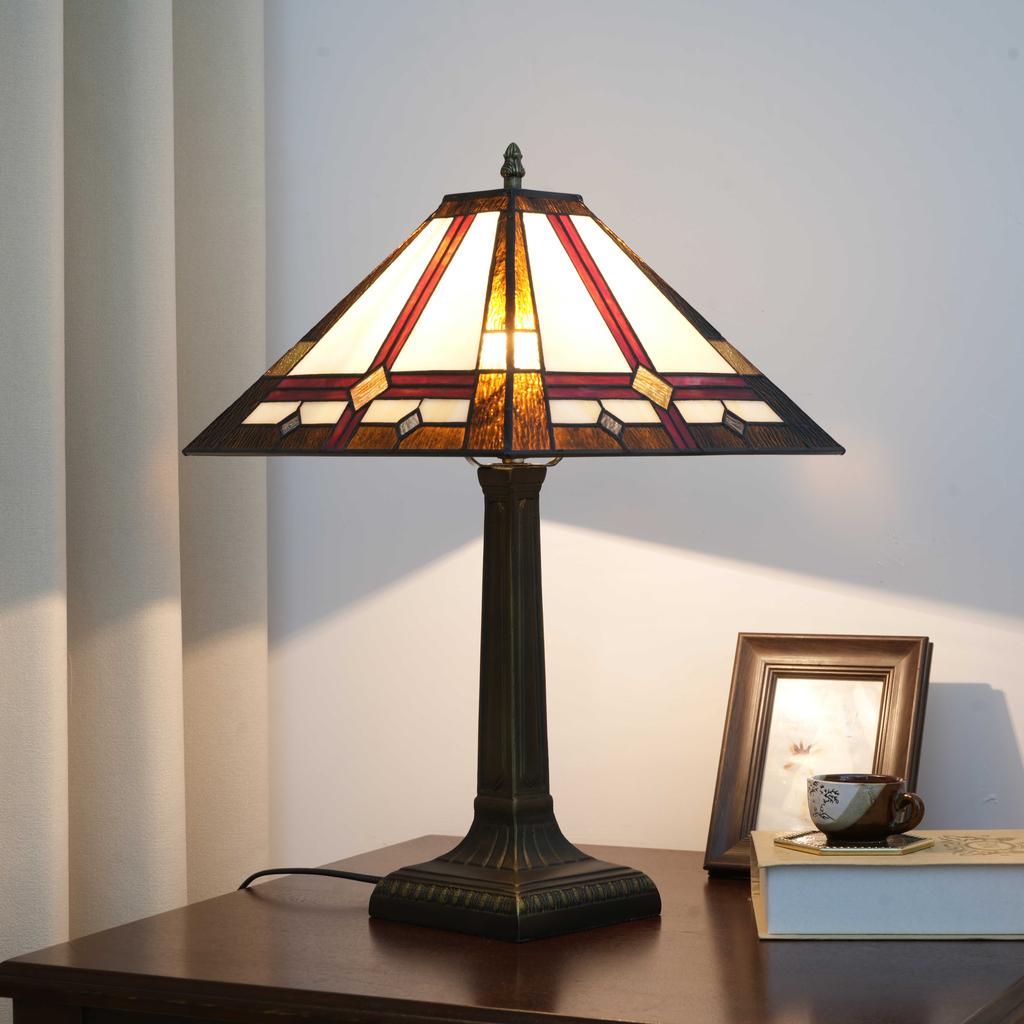 Retro Lamp Stained Glass Table Lamp Amber Brown Mission Style Desk Lamp Decor for Bedrooms Living Room Study Home Office