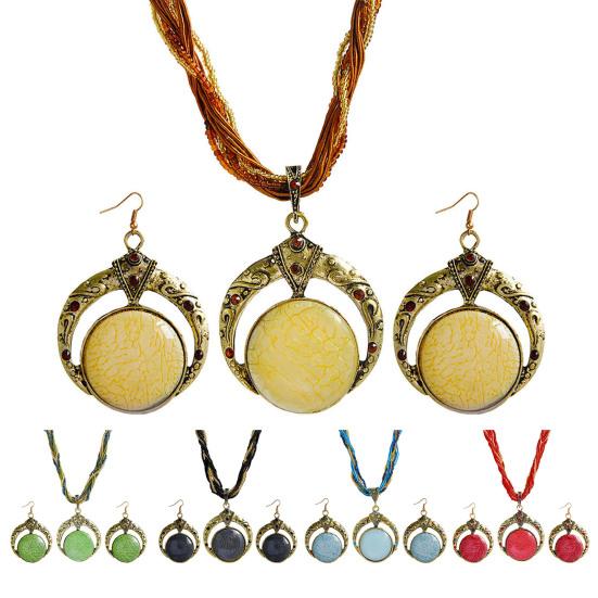 2 шт./компл. богемные уникальные резные круглые серьги, комплект ожерелья, многослойные бусины, цепочка с подвеской, ожерелье, серьги-крючки, ювелирные аксессуары