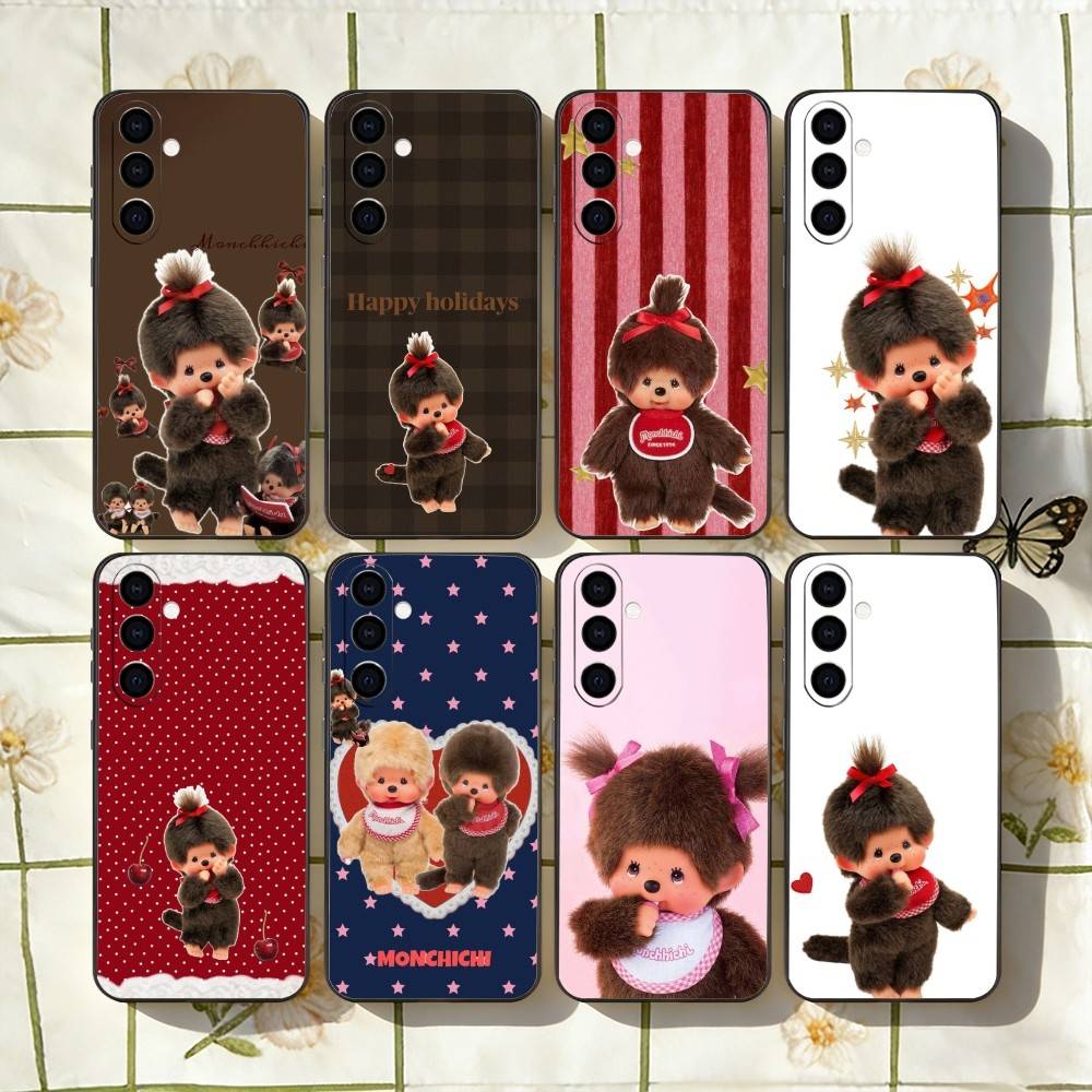 Cute M-Monchhichi Phone Case For Samsung Galaxy A73,A72,A71,A70,A53,A52,A51,Soft Silicone Black Cover