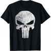 Футболка Punisher Marvel Унисекс с коротким рукавом Потертый Городской Стиль Дышащий Хлопок Свободный крой Круглый вырез Повседневный Топ для Мужчин