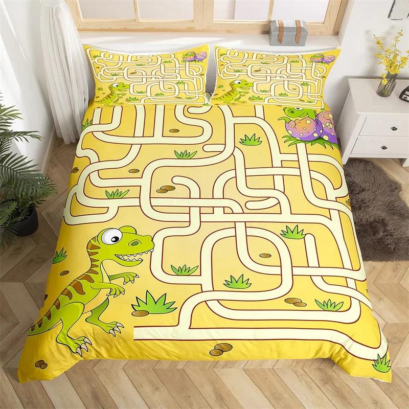 Cartoon Dinosaur Duvet Cover Cute Animal Bedding Set Microfiber Jungle Dino Christmas Theme Quilt Cover Single Double King Size