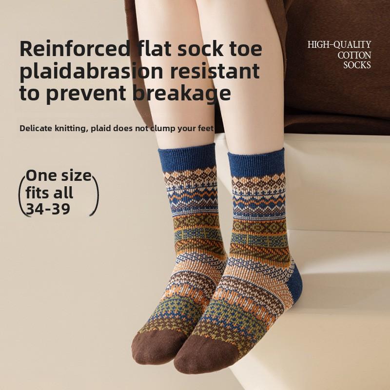5 пар женских весенне-осенних винтажных этнических стильных модных носков до середины голени, складывающихся в стопку