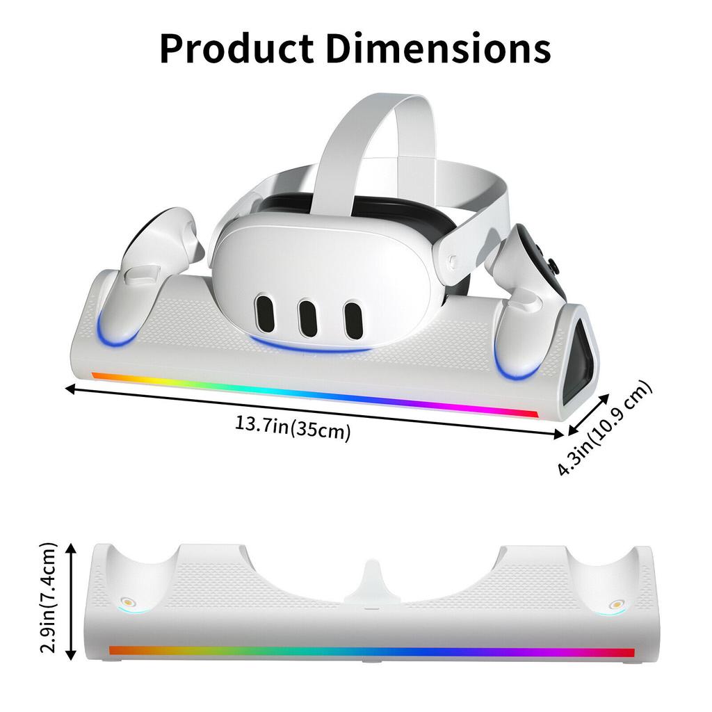 Meta Quest 3 VR Handle Magnetic Suction Charging Dock with RGB Colorful Lights VR Helmet Handle Charging Dock