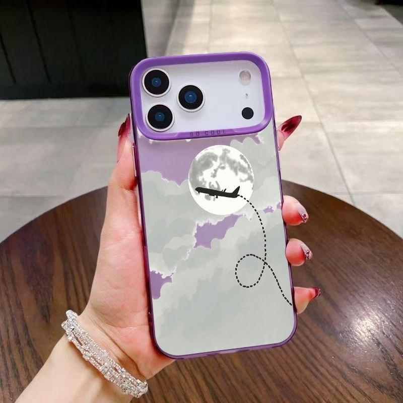 Moon Plane Pattern Trendy Hard Phone Case For Apple Iphone Series