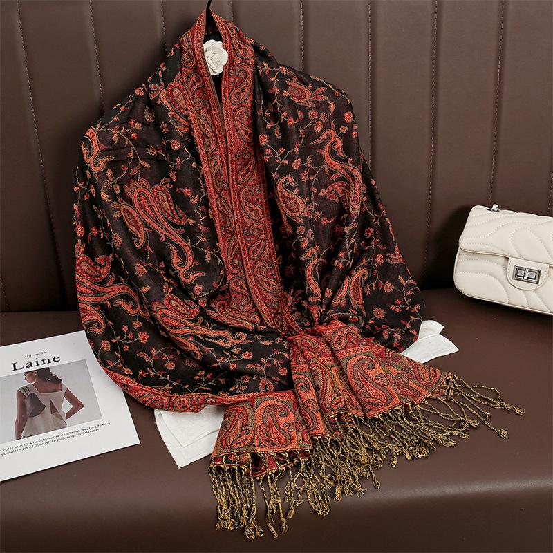 Jacquard Tassel Scarf Imitation Cashmere Soft And Breathable Autumn And Winter Versatile Women'S Shawl Scarf Light Luxury Style