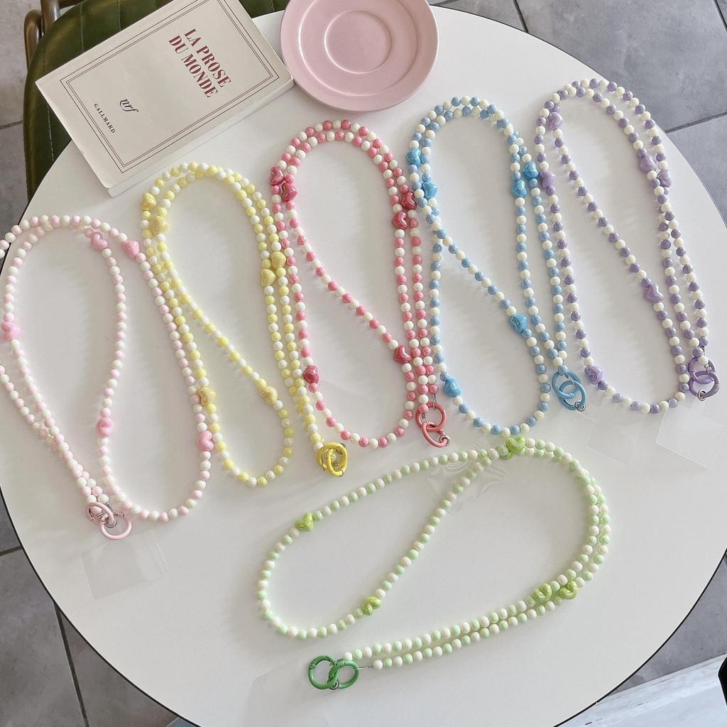 Красочный цепочный ремешок для телефона через плечо с бусинами в форме сердца - Защита от потери, Подходит для всех чехлов