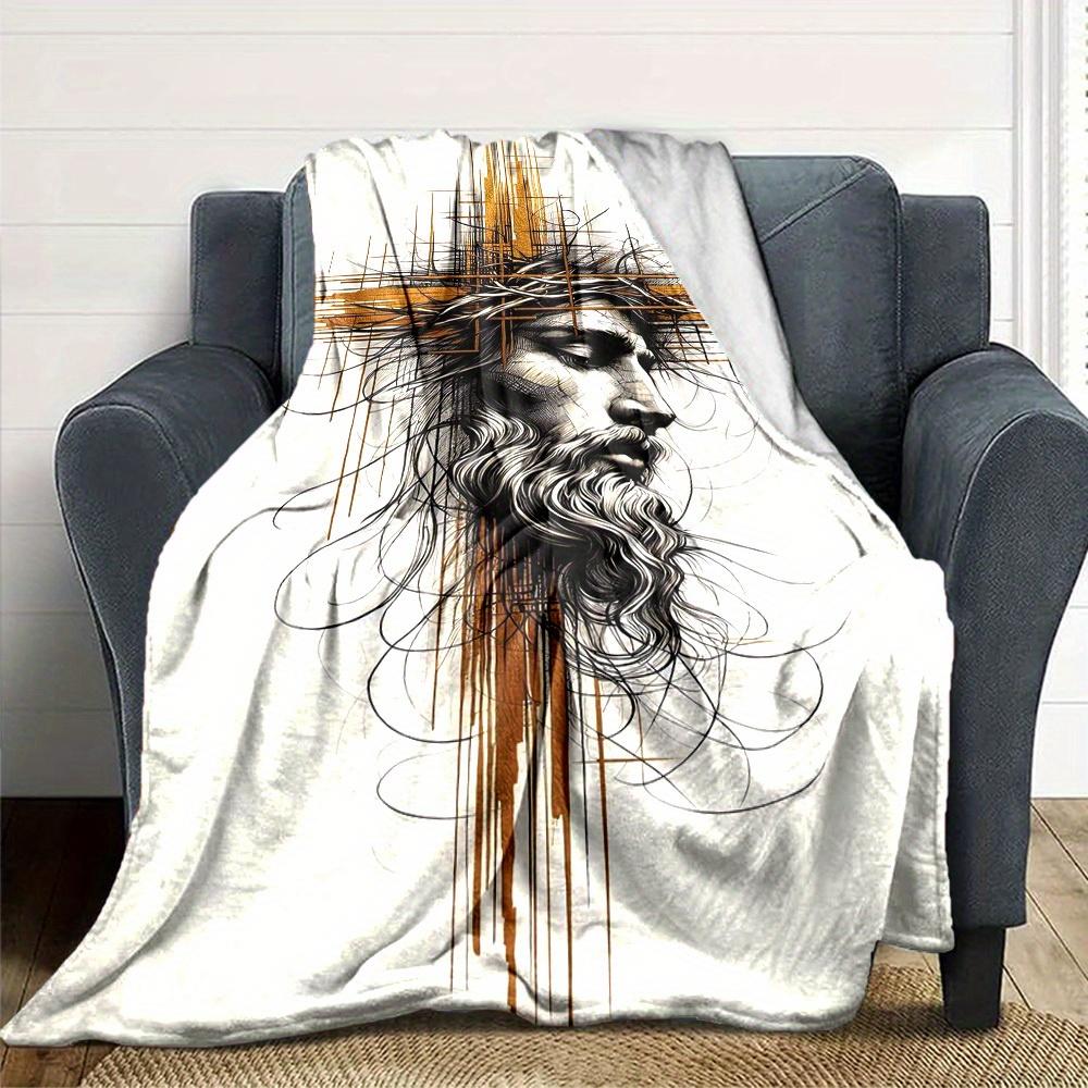1pc Flannel Blanket, Divine,Jesus,God Pattern Printed Blanket, Sofa Bed Sofa Car Office Camping Travel Warm And Comfortable Soft Blanket, Fo