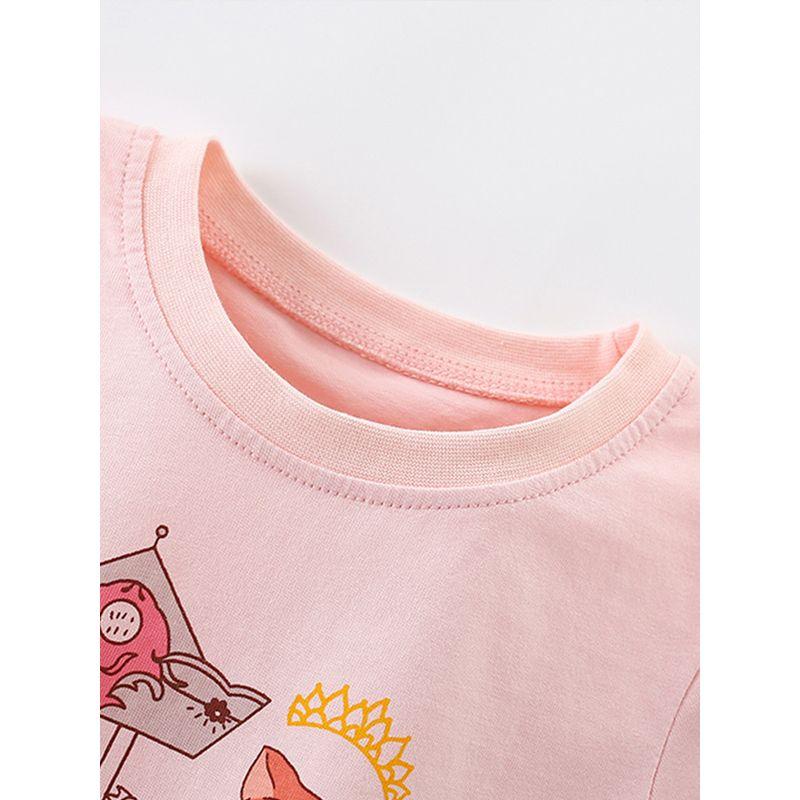 2025 New Summer Clothing for Girls, Cartoon Deer Pink Short-Sleeved T-Shirt, Baby Pure Cotton Half-Sleeved Bottoming Shirt 8