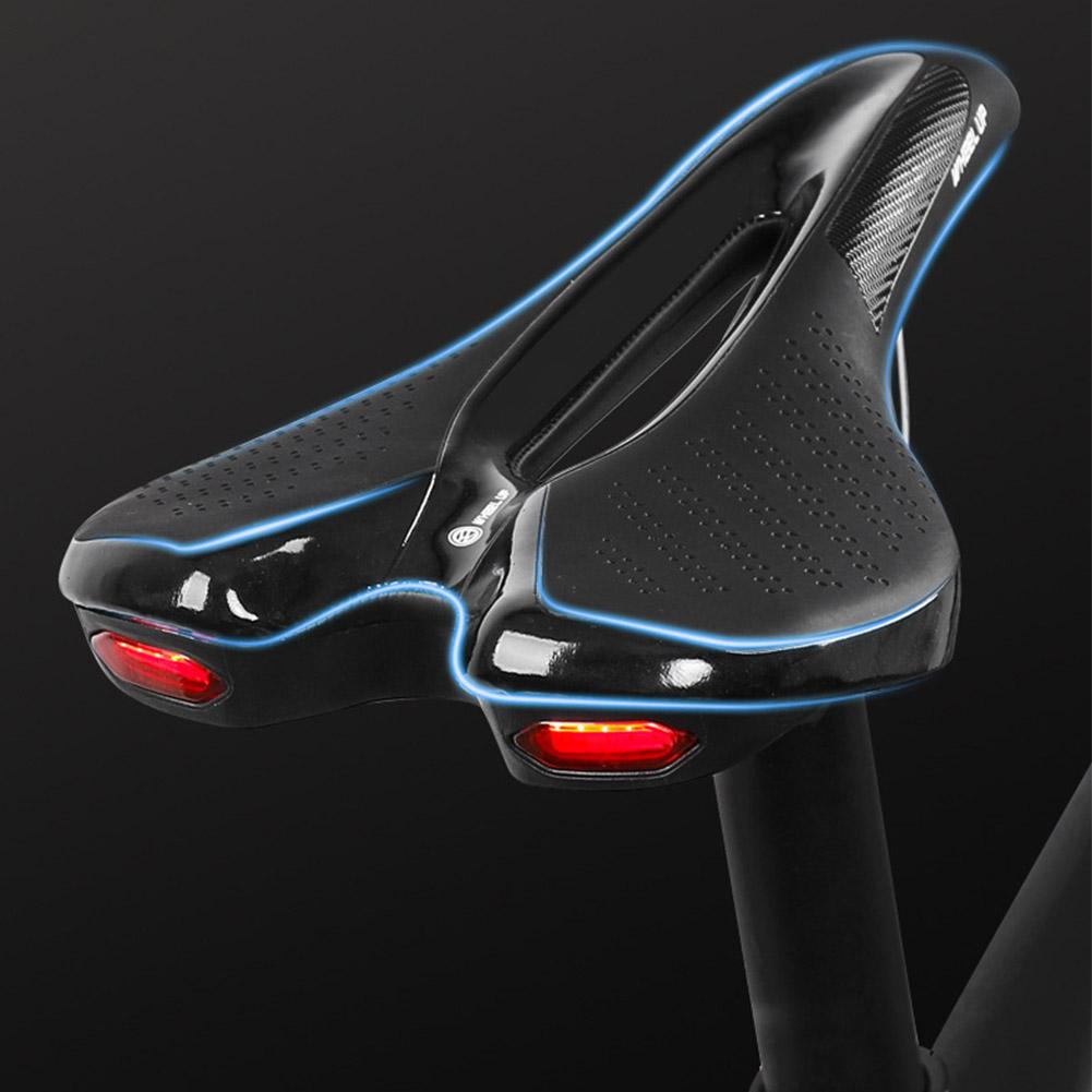 MTB Road Bike Saddle Bicycle Seat With Warning Taillight Shock Absorption Usb Charging Multiple Lighting Modes Cycling Equipment