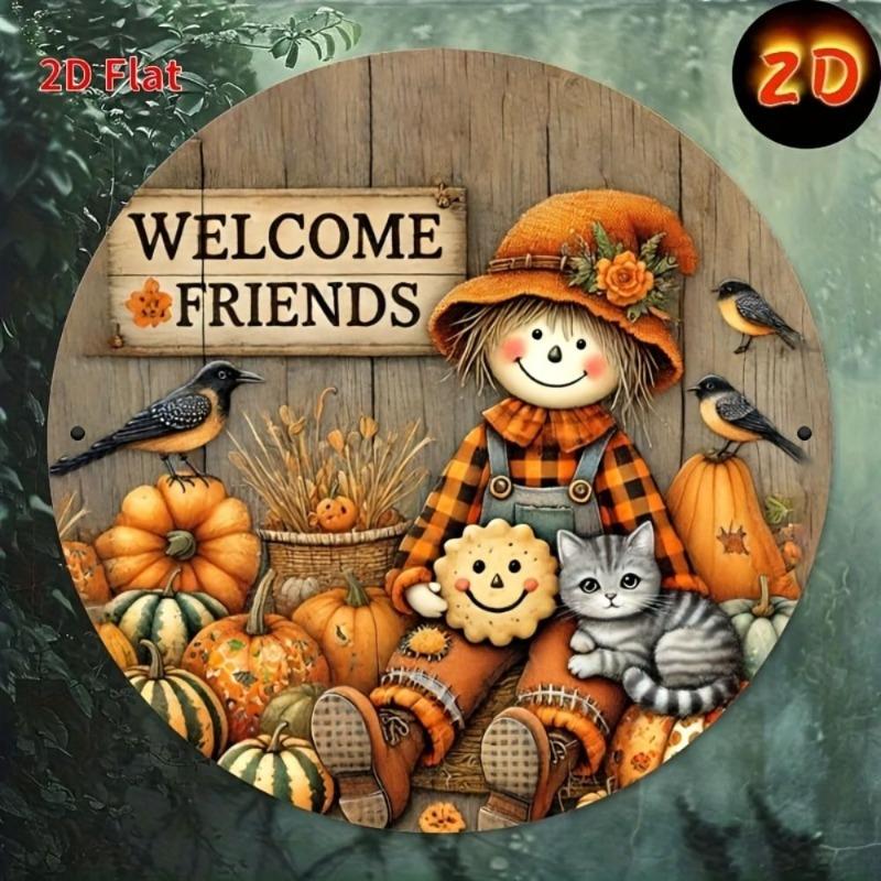 Witch Broom Halloween Sign, Round Aluminum Wall Plaque 20x20cm