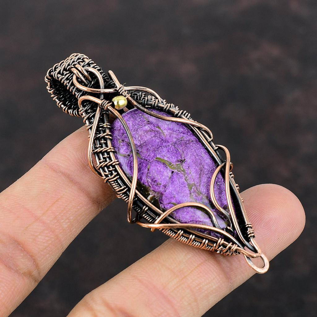 Пурпуритовый кулон, обернутый медной проволокой, кулон из натурального драгоценного камня, кулон с камнем рождения, обернутый медной проволокой, ювелирные изделия для подарка, кулон ручной работы