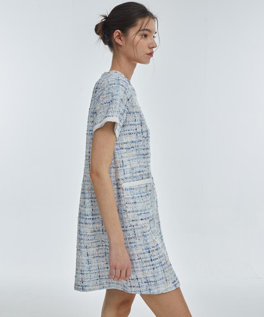 Manavis Seven Lovely Tweed Dress [Blue]