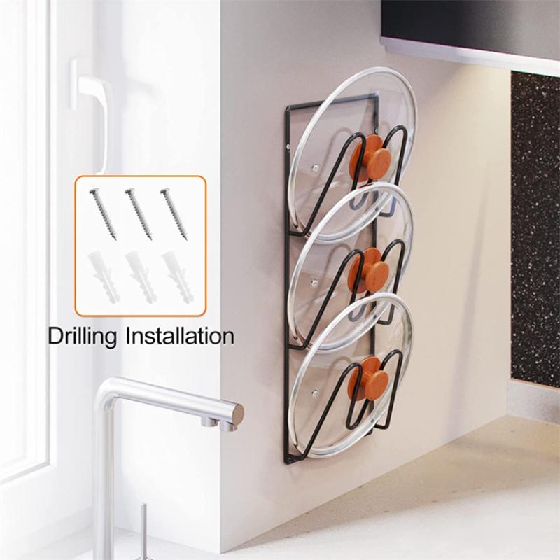 1/2 шт. 3-уровневый держатель крышки кастрюли, нержавеющая стойка-органайзер для крышек кастрюль, настенное крепление с предварительной перфорацией и клейкая полка для хранения крышки кастрюли