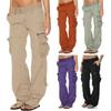 Retro Style Women Cargo Pants Low Rise Wide Waist Cropped Overalls Straight Leg Solid Color Multi Pocket Work Pants