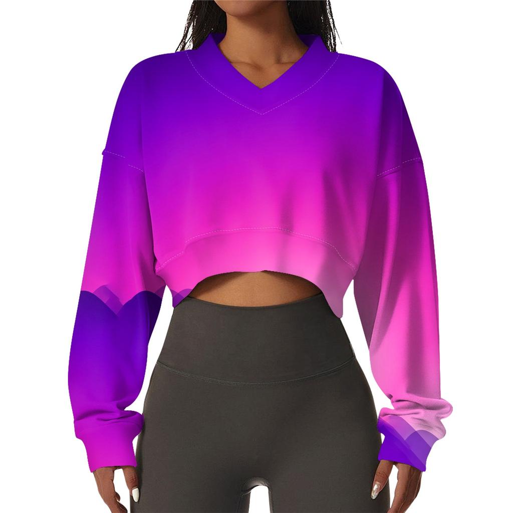 Women's Casual Fashion Sexy Comfortable V-Neck Long Sleeve Tie-Dye Graphic Printed Sports Sweatshirt Top