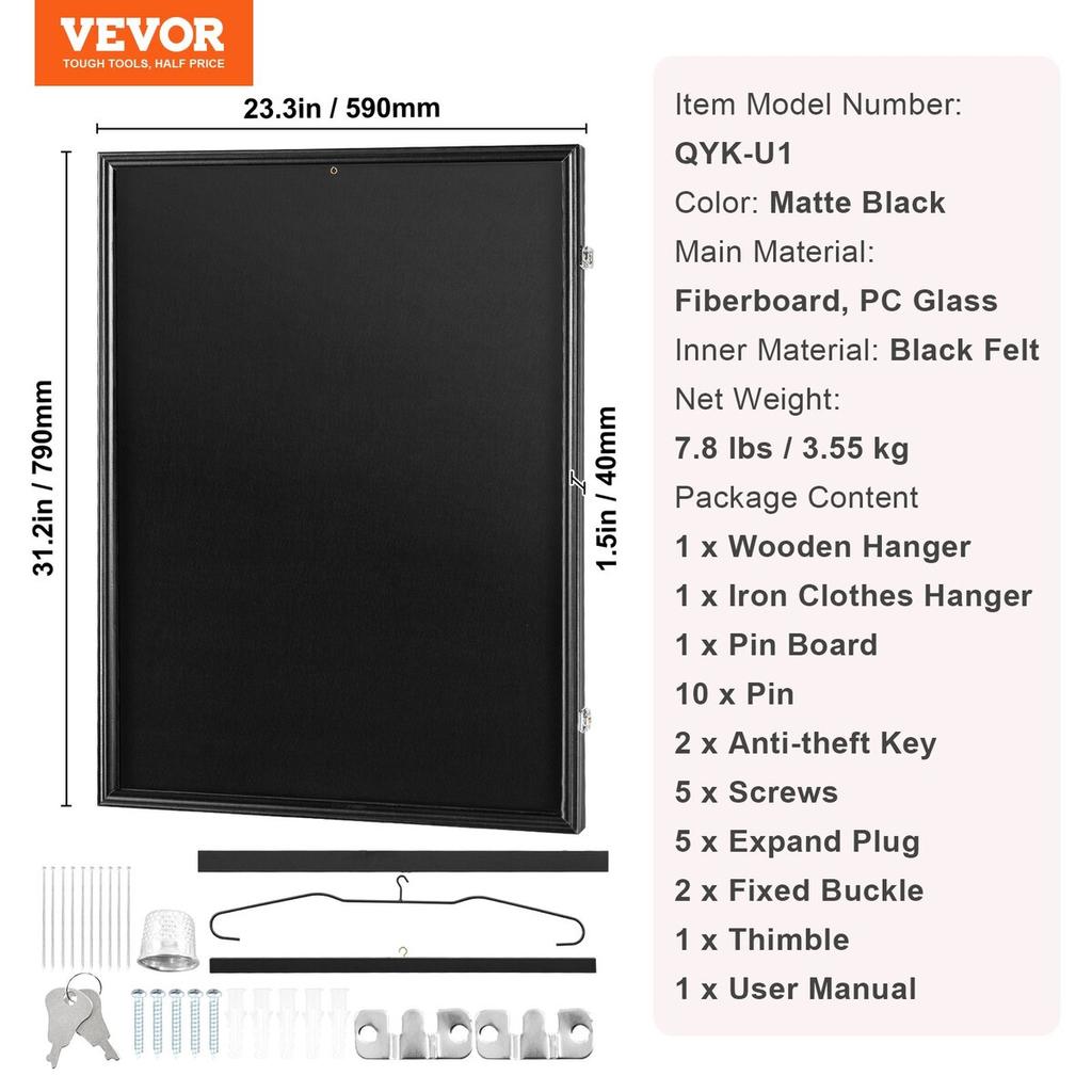 Jersey Display Frame Case, 23.3 x 31.2 x 1.5 in, Large Lockable Sport Jersey Shadow Box with 98% UV Protection PC Glass and Hangers, for Baseball