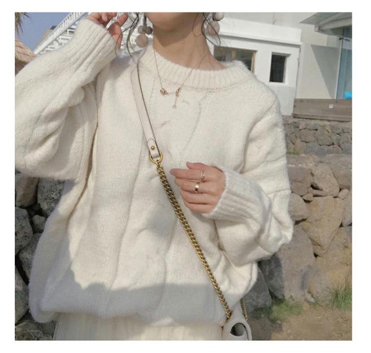 Женский мягкий голубой свитер фуфу: Свободный пуловер из воскового трикотажа для осени и зимы