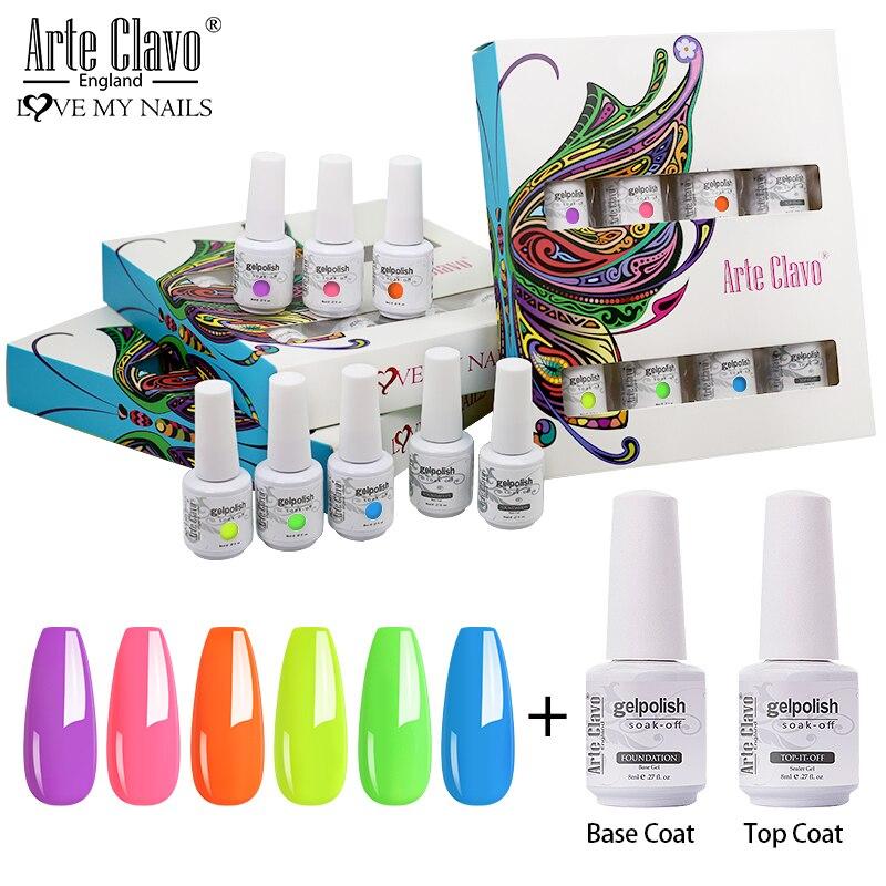 Arte Clavo 8 бутылок/набор, высококачественный блестящий гель-лак для ногтей для маникюра, гель-лак для дизайна ногтей, верхнее базовое покрытие, лак