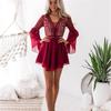 Элегантное облегающее сексуальное женское платье для женщин, лето 2022, шифоновое кружево с длинными рукавами в стиле бохо, мини-платья, женский халат, белый, красный