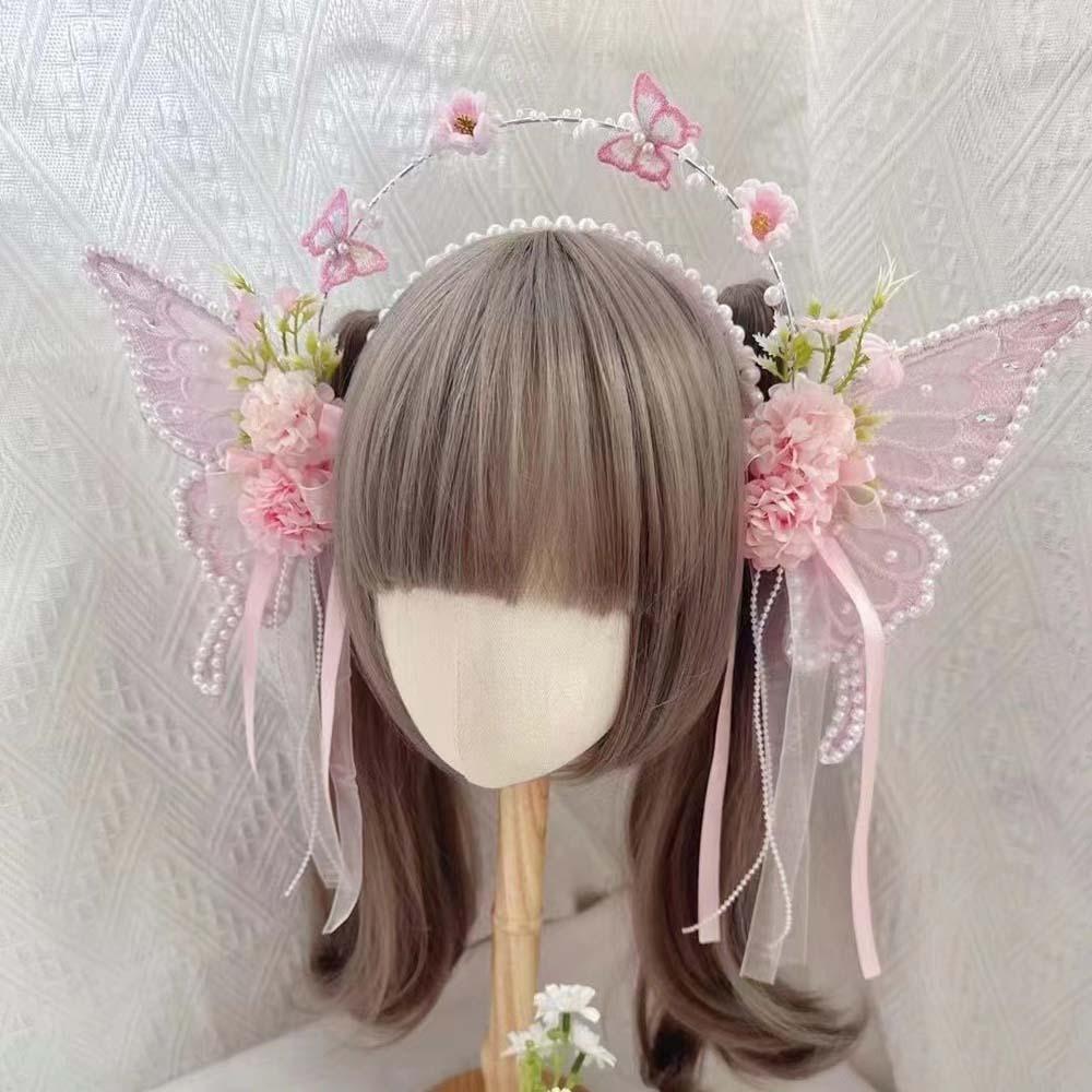 Fashion Sweet Butterfly Fairy Hair Hoop Mesh Kawaii Big Butterfly Wing Hairpins Headwear Embroidery Flower Headband Party