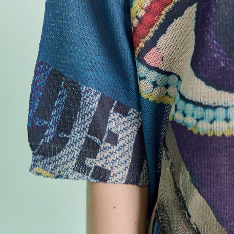 Maxza Pop Art Lettering Printing Loose Fit Round Neck Short Sleeve Knit Zd07qk002on