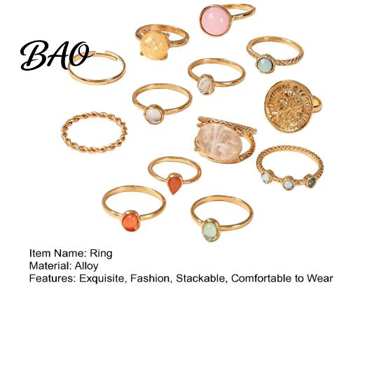 Birthday Gifts for Her 13Pcs Gold Plated Ring Set with Colorful Gemstone Embellishments, Fashion Stackable Rings Women Women, Trendy Jewelry