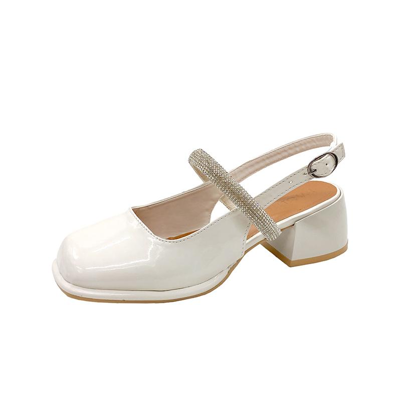 Модные удобные туфли на блочном каблуке для женщин с пряжкой 2024 года, летние босоножки на каблуке бежевого цвета с круглым носком, массивные кожаные открытые закрытые низкие черные