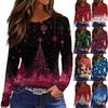 Women's Fashion Casual Slit Hem Round Neck Long Sleeve Loose Christmas Printed T-Shirt Ladies Top