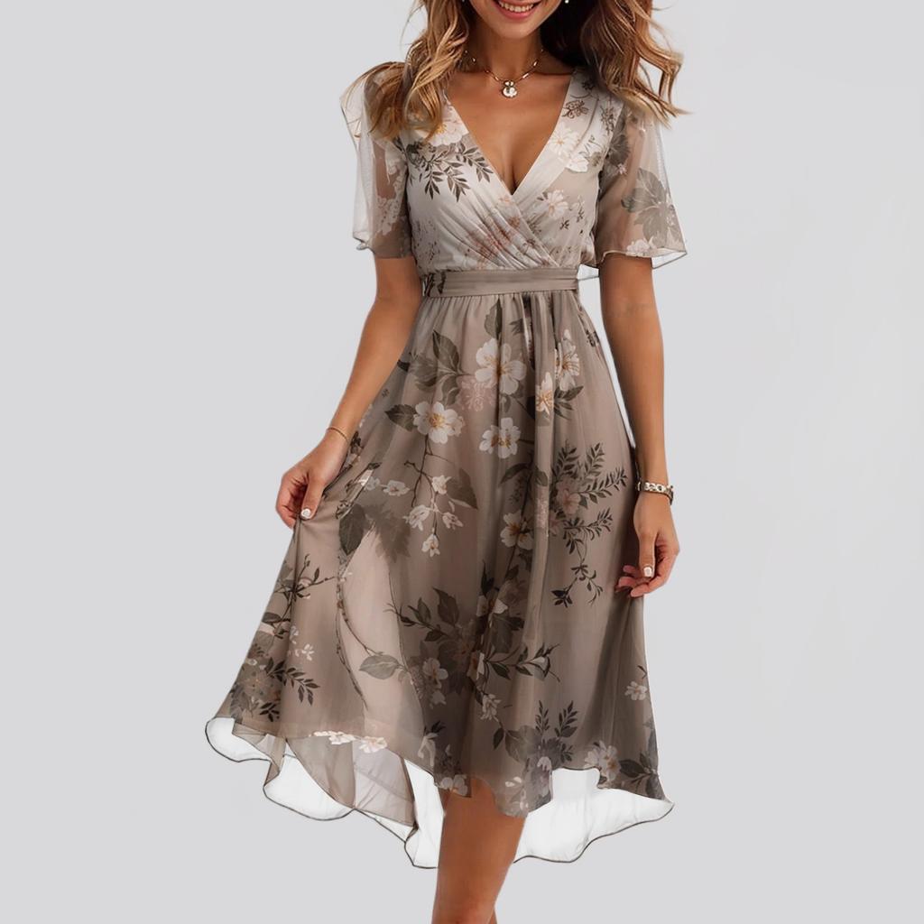 Женское повседневное и модное однотонное платье с V-образным вырезом и застежкой-молнией на талии