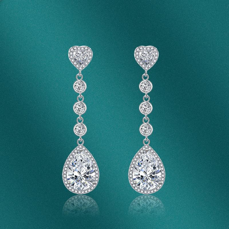 BELLA BOX Серьги в форме сердца, каплевидные серьги с цирконием 5А, длинные модные серьги с кисточками, аксессуары для вечеринок