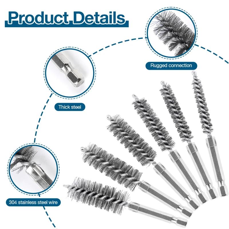 6/12Pcs Stainless Steel Wire Brush Drilling Cleaning Brush Set 1/4 Inch Hexagonal Handle Grinding Polishing Rust Removal Tools