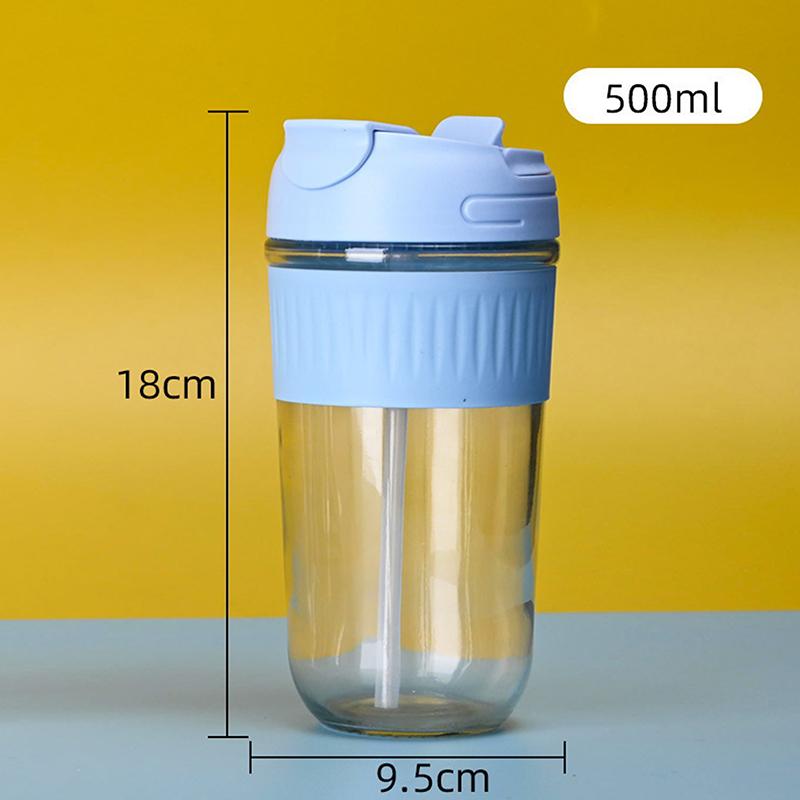 Портативная стеклянная бутылка для воды объемом 350/500 мл с соломинкой, кофейная кружка, чайная чашка, питьевая посуда, герметичная питьевая чашка для путешествий на открытом воздухе