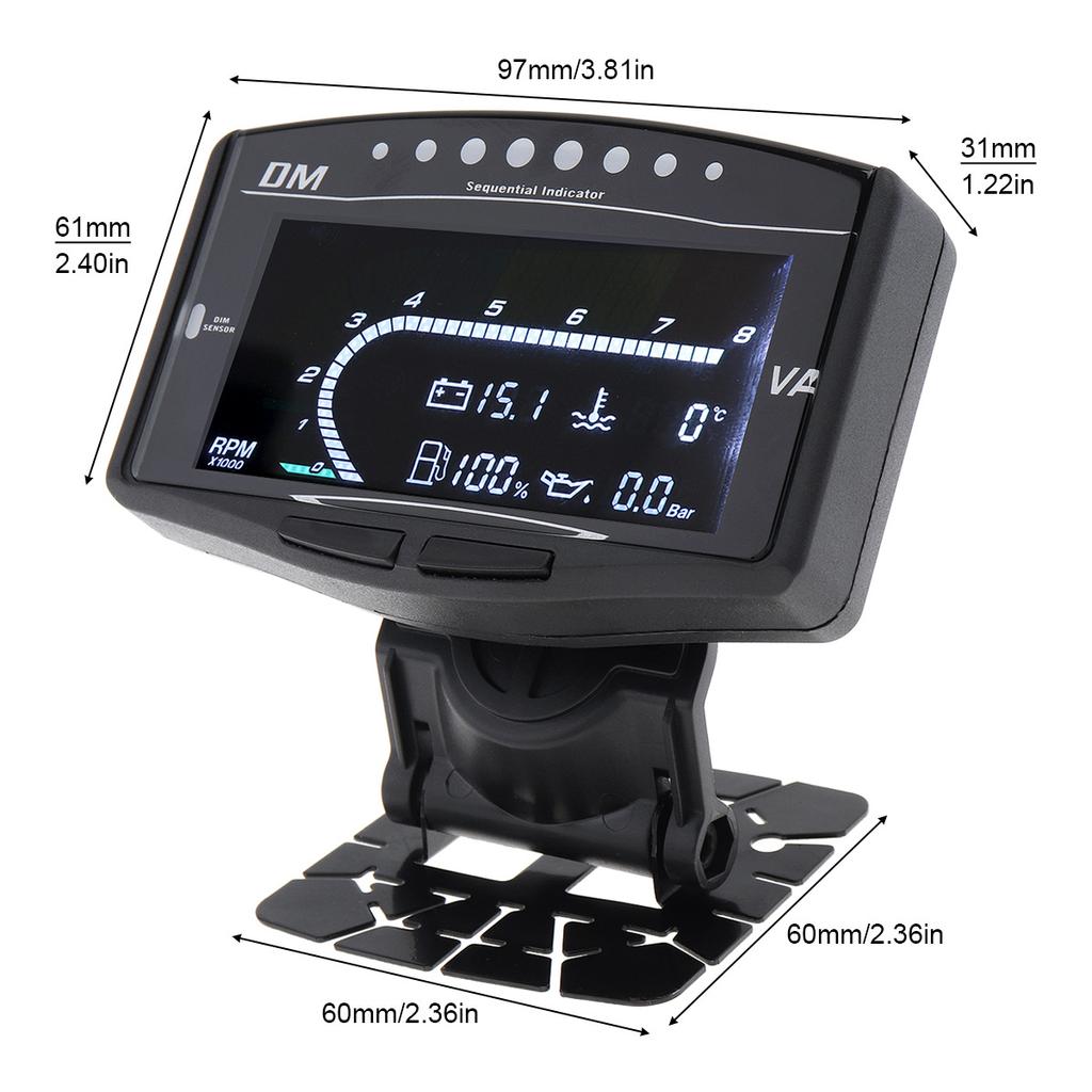 5-In-1 Oil Pressure Volt Voltmeter Water Temperature Fuel Gauge Tachometer LCD