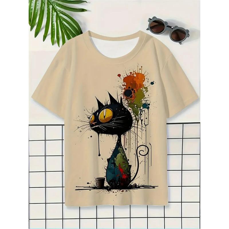 Летняя детская одежда для мальчиков с принтом 3D-кота, футболка с коротким рукавом, детская одежда, модная футболка для мальчиков, топ, футболка